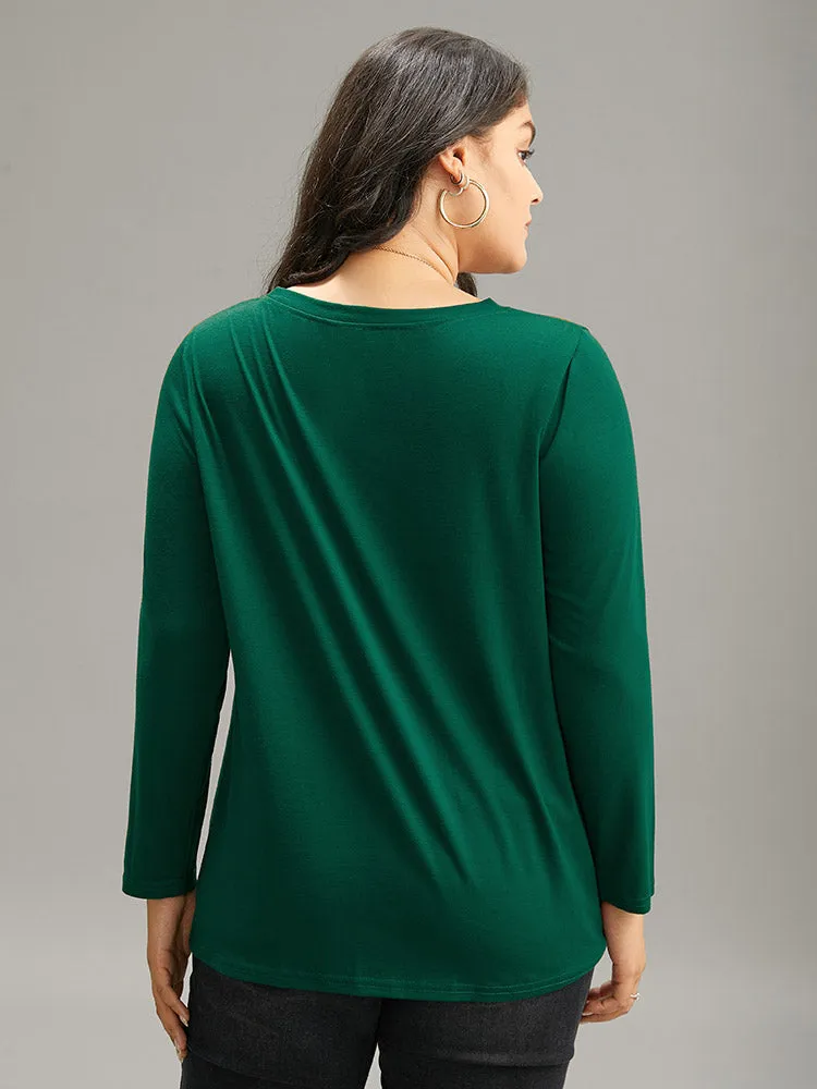 Plain Crossover Gathered Crew Neck T-shirt sold by Bloomchic product image thumbnail 2