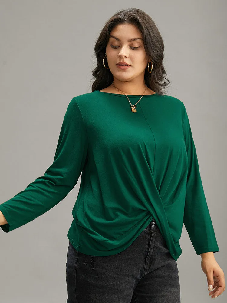 Plain Crossover Gathered Crew Neck T-shirt sold by Bloomchic product image thumbnail 5