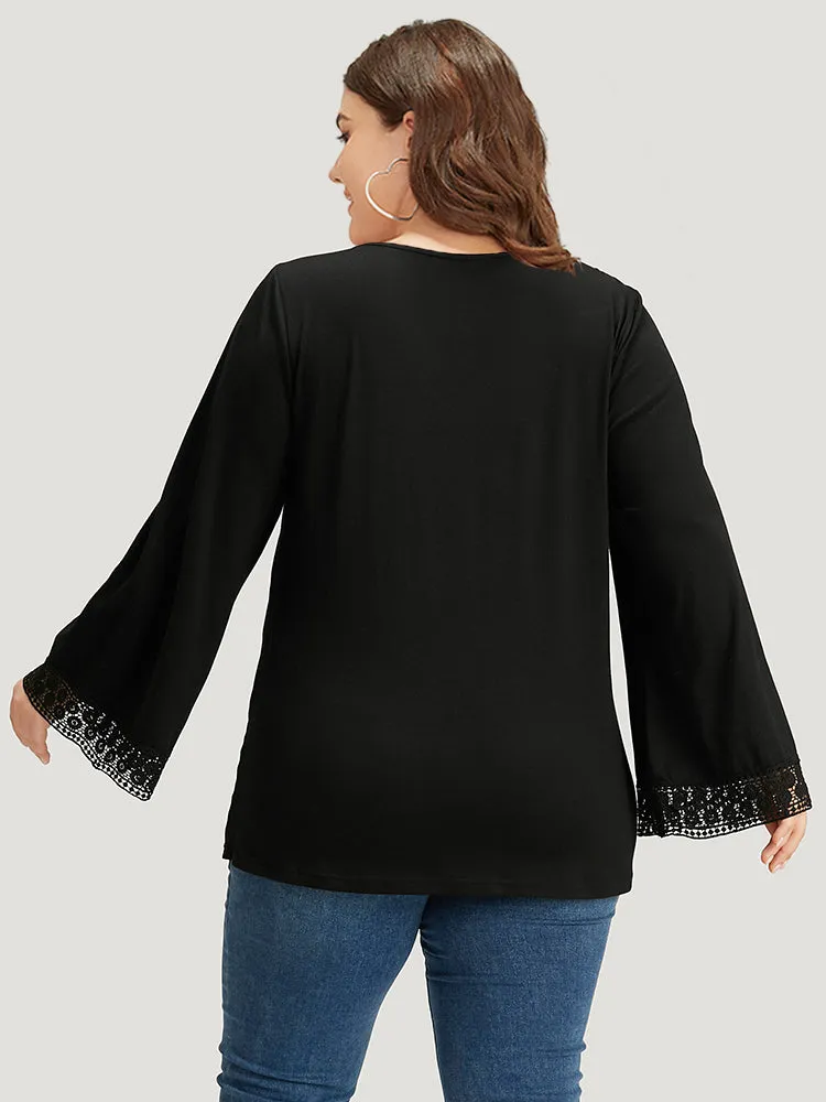 Contrast Lace V Neck Bell Sleeve T-shirt sold by Bloomchic product image thumbnail 2