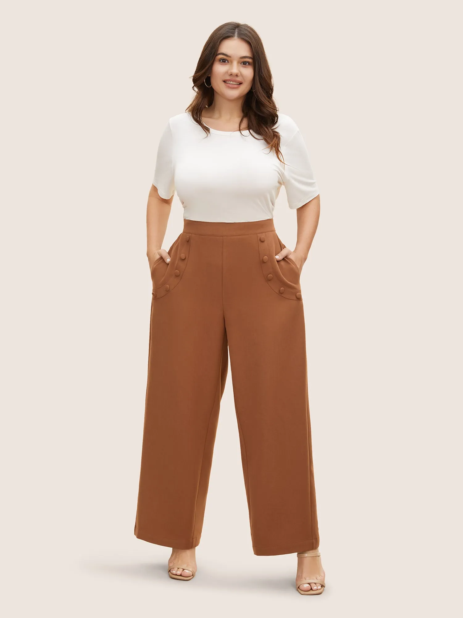 Plain Metal Detail Wide Leg Pants sold by Bloomchic product image thumbnail 2