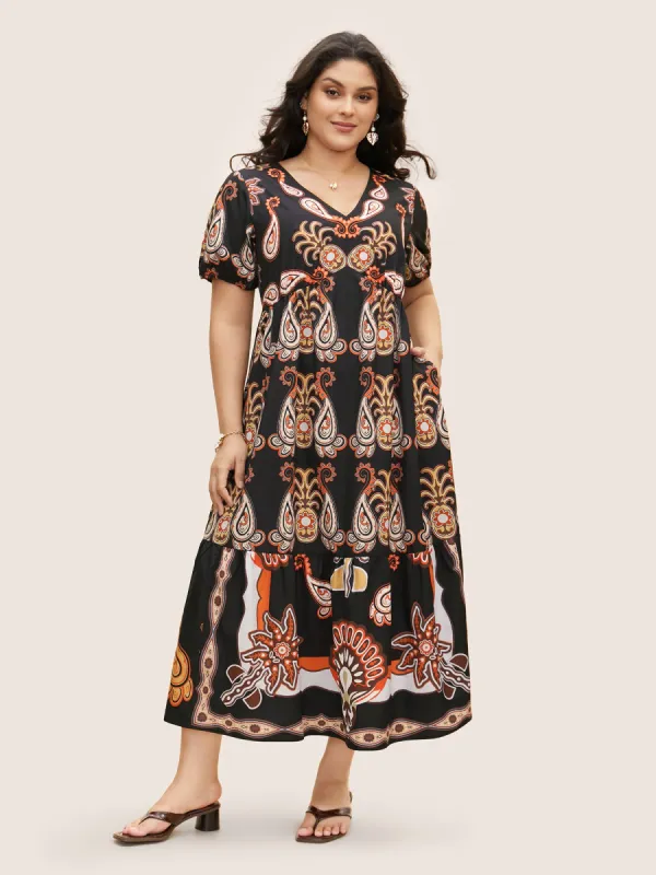 Bandana Print Lantern Sleeve Maxi Dress sold by Bloomchic
