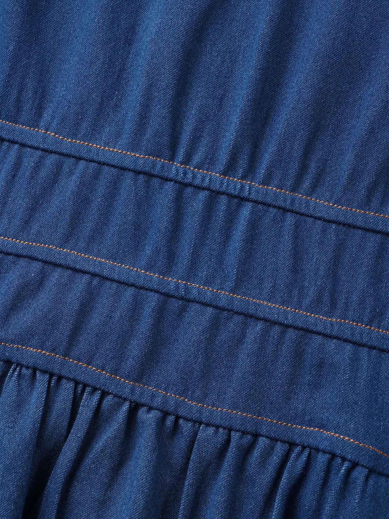 Stretch Denim Pockets Tiered Midi Dress sold by Bloomchic product image thumbnail 5