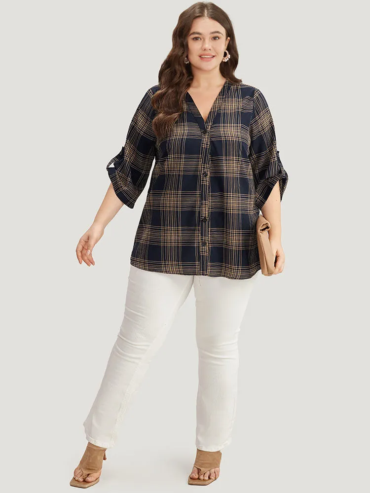 Plaid Button Through Roll Tab Sleeve Blouse sold by Bloomchic product image thumbnail 4