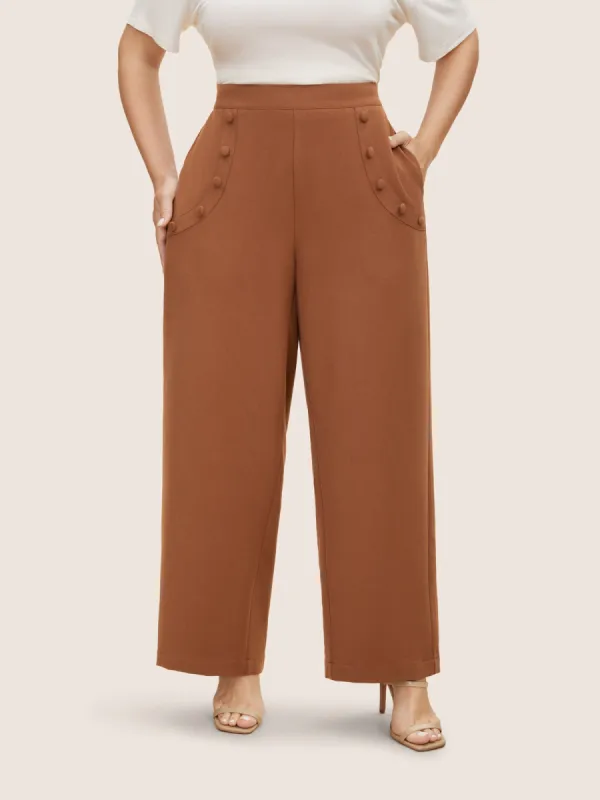 Plain Metal Detail Wide Leg Pants sold by Bloomchic