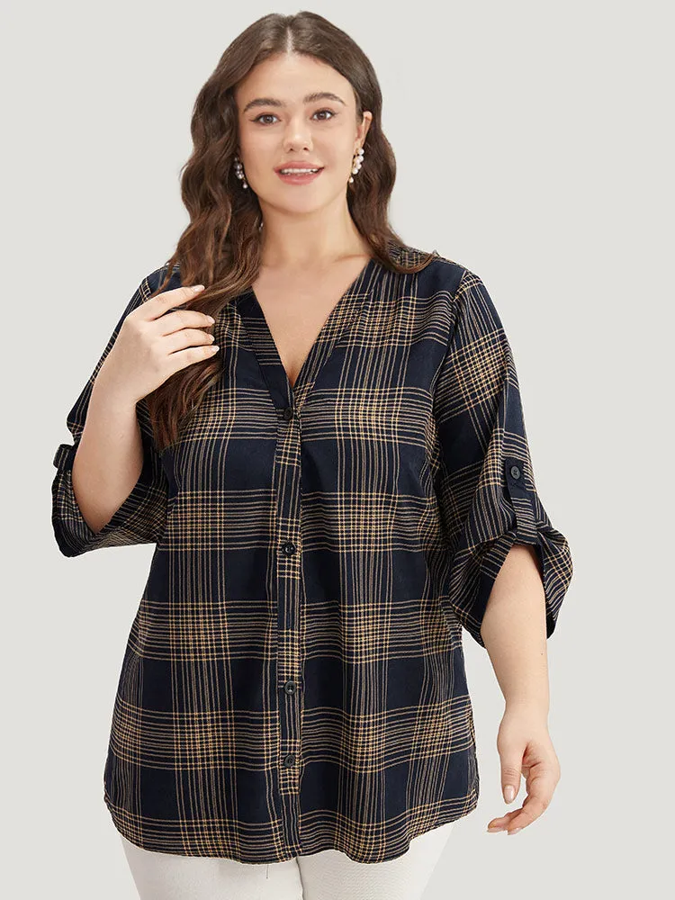 Plaid Button Through Roll Tab Sleeve Blouse sold by Bloomchic product image thumbnail 3