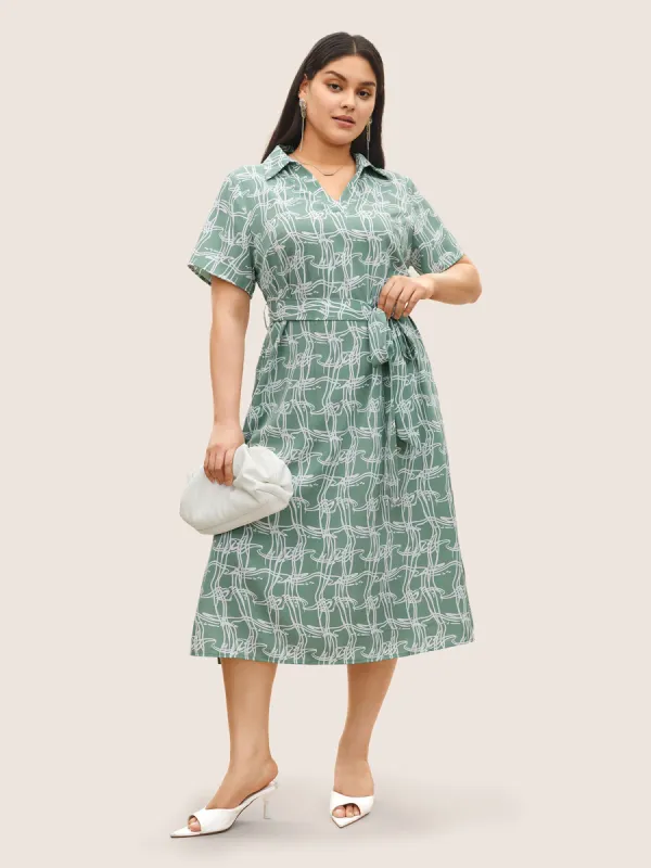Abstract Print Belted Polo Collar Dress sold by Bloomchic