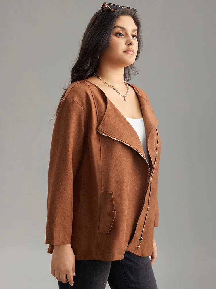 Plain Asymmetrical Neck Zipper Jacket sold by Bloomchic product image thumbnail 3