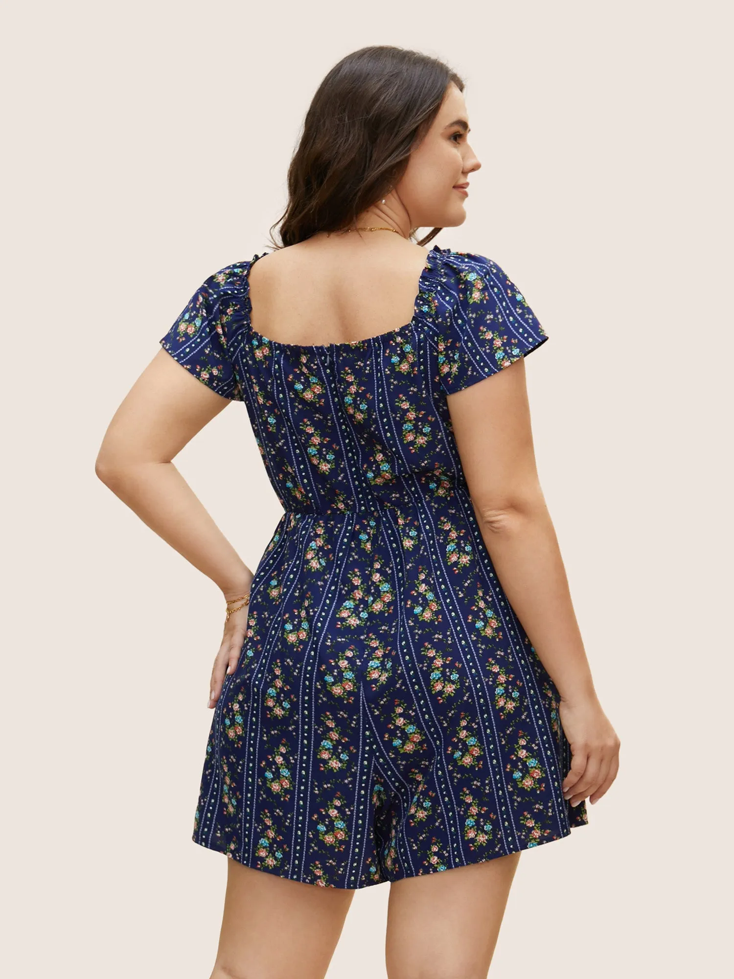 Floral Square Neck Frill Trim Gathered Romper sold by Bloomchic product image thumbnail 3