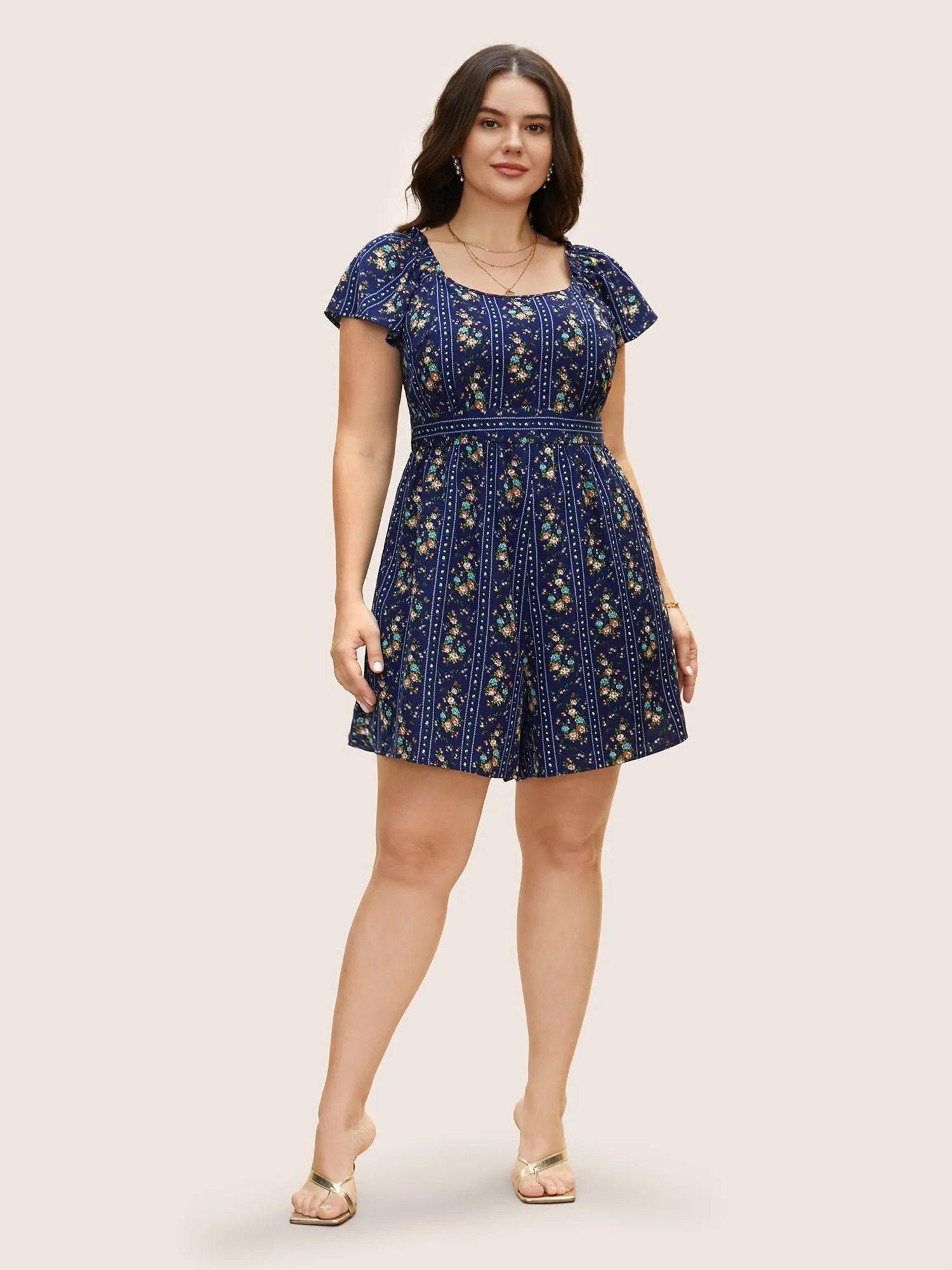 Floral Square Neck Frill Trim Gathered Romper sold by Bloomchic product image thumbnail 2