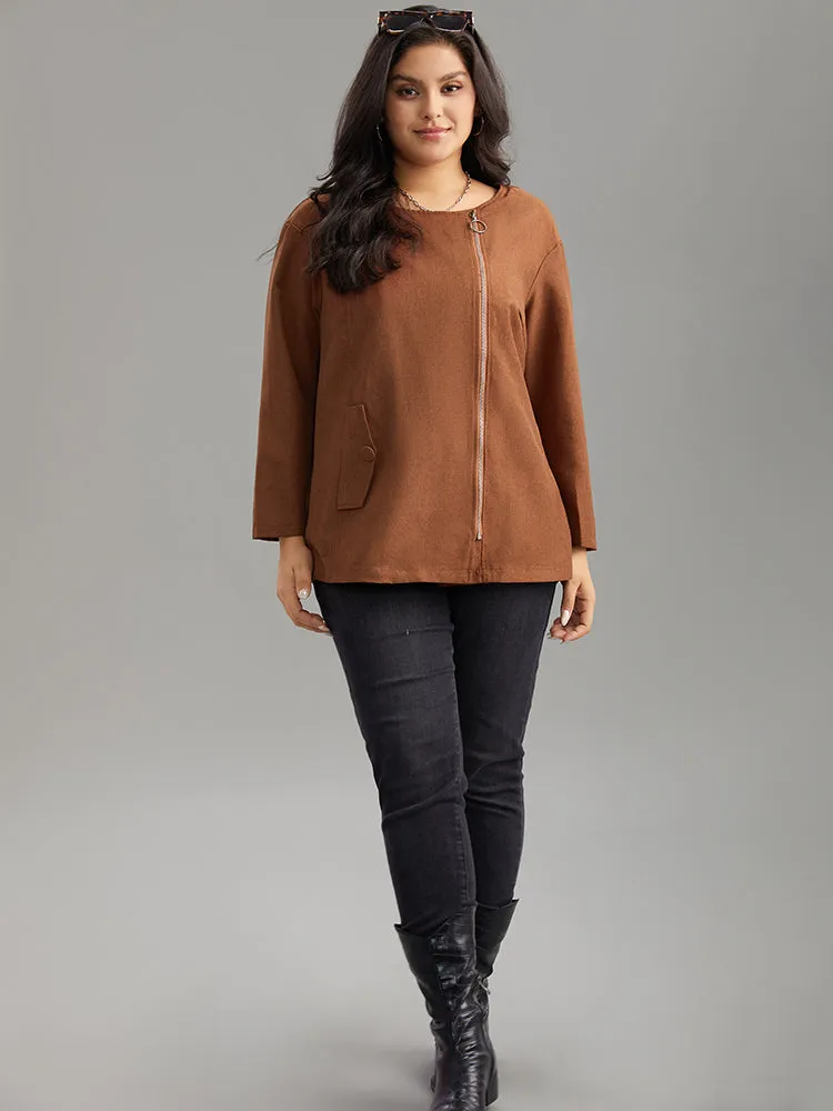 Plain Asymmetrical Neck Zipper Jacket sold by Bloomchic product image thumbnail 4