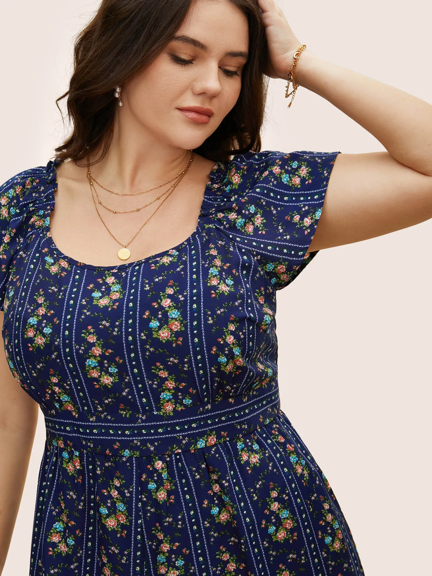 Floral Square Neck Frill Trim Gathered Romper sold by Bloomchic product image thumbnail 4