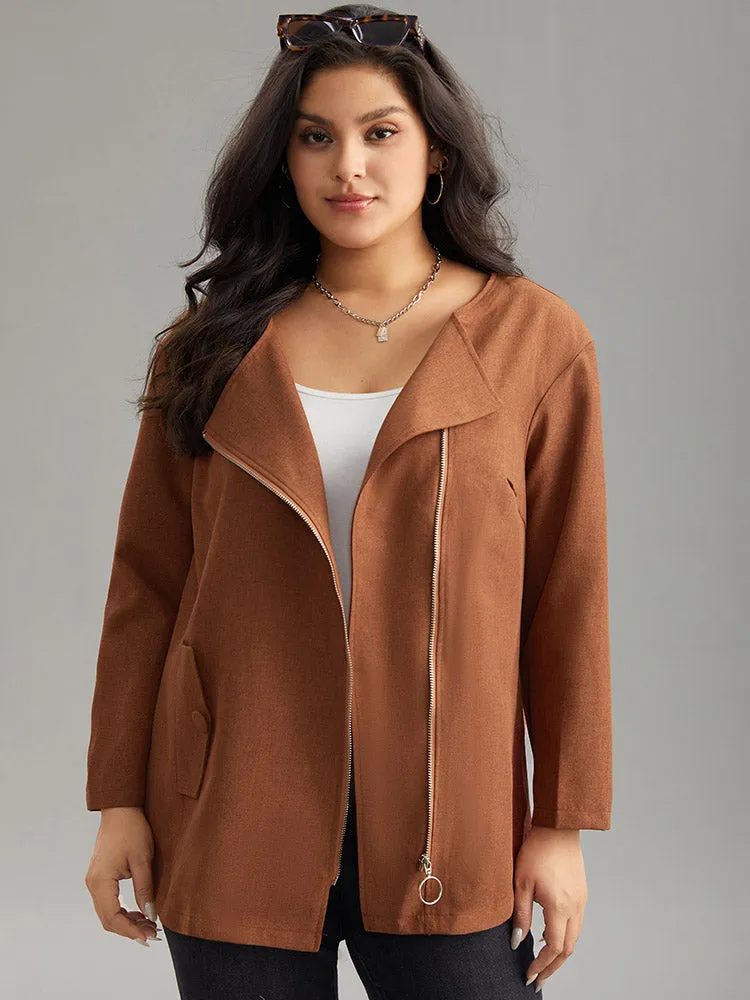 Plain Asymmetrical Neck Zipper Jacket sold by Bloomchic product image thumbnail 2