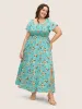 Floral Shirred Elastic Waist Split Hem Dress sold by Bloomchic