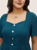 Plain Texture Square Neck Button Detail Blouse sold by Bloomchic