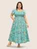 Floral Shirred Elastic Waist Split Hem Dress sold by Bloomchic