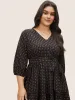 Geometric Graphic Belted Pocket V Neck Dress sold by Bloomchic