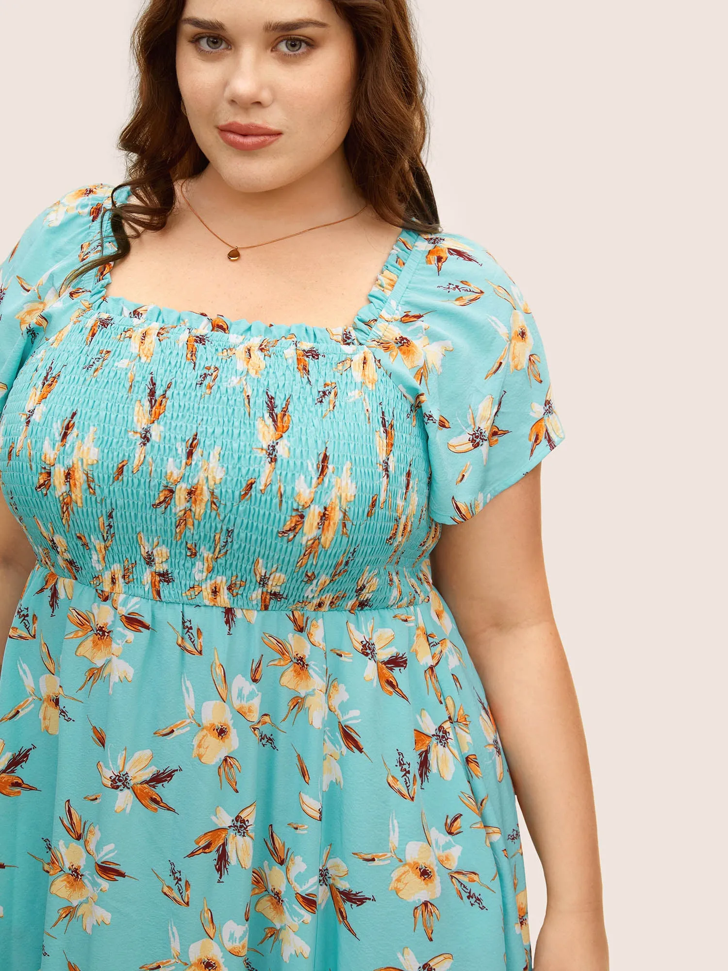 Floral Shirred Elastic Waist Split Hem Dress sold by Bloomchic product image thumbnail 4