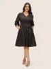 Geometric Graphic Belted Pocket V Neck Dress sold by Bloomchic