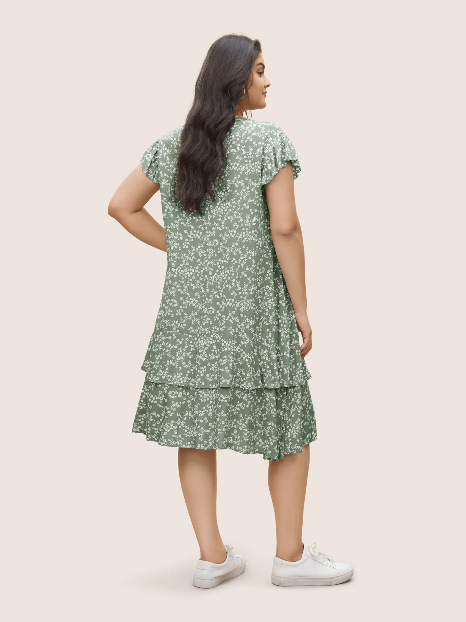 Ditsy Floral Ties Pocket Flutter Layered Hem Dress sold by Bloomchic product image thumbnail 3