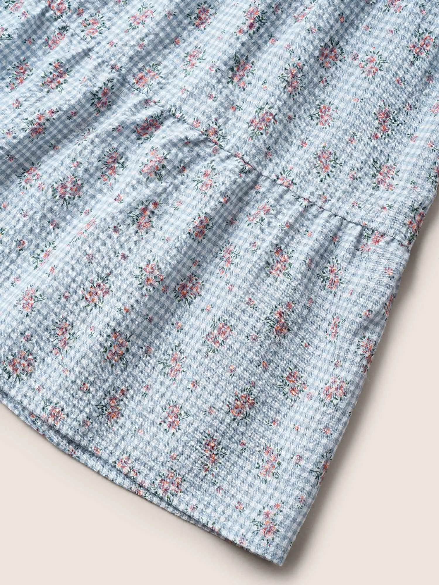 Gingham Ditsy Floral Ruffle Cap Sleeve Blouse sold by Bloomchic product image thumbnail 5