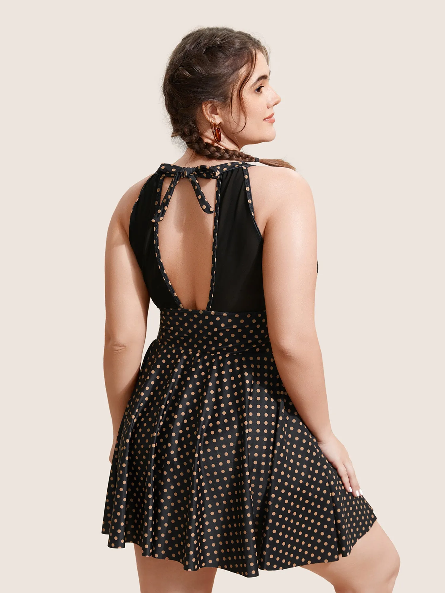 Polka Dot Halter Neck Gathered Swim Dress sold by Bloomchic product image thumbnail 2