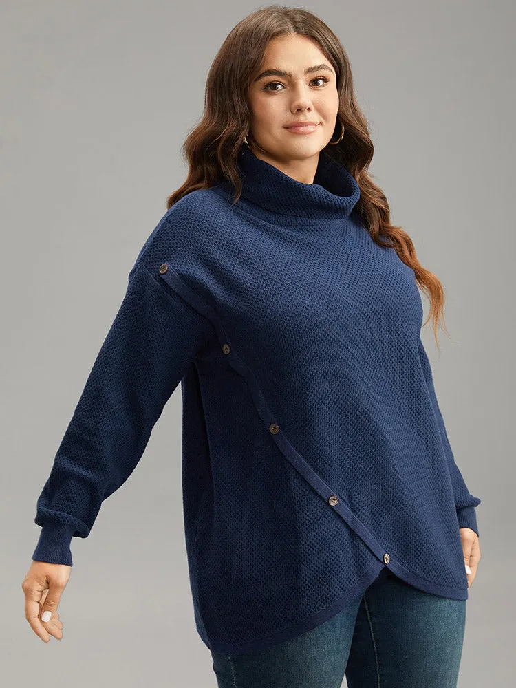 Solid Turtleneck Button Detail Asymmetrical Pullover sold by Bloomchic product image thumbnail 3