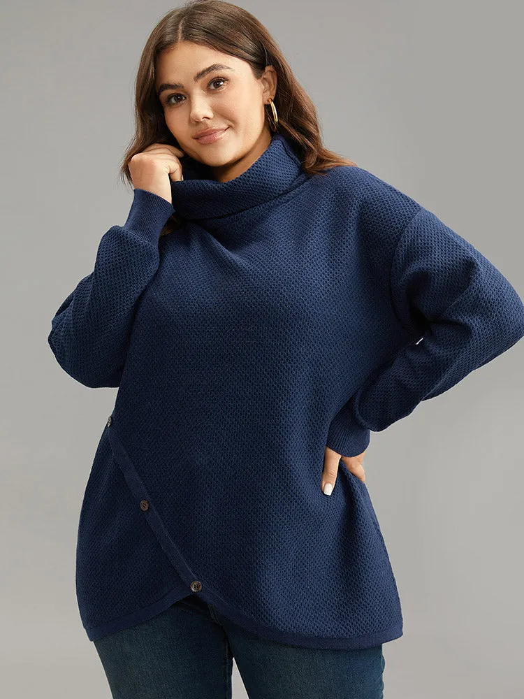 Solid Turtleneck Button Detail Asymmetrical Pullover sold by Bloomchic product image thumbnail 5