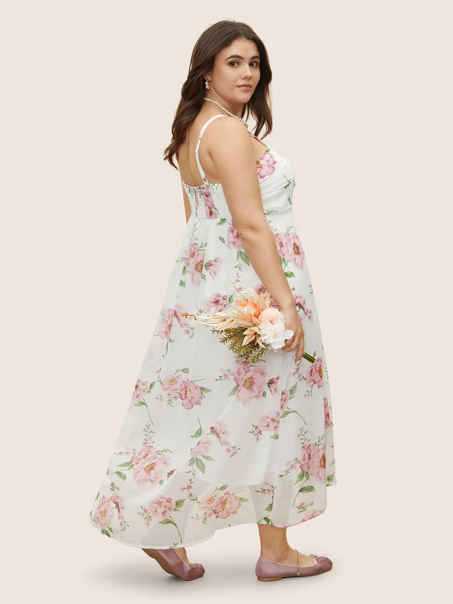 Floral Mesh Ruched Adjustable Straps Dress sold by Bloomchic product image thumbnail 3