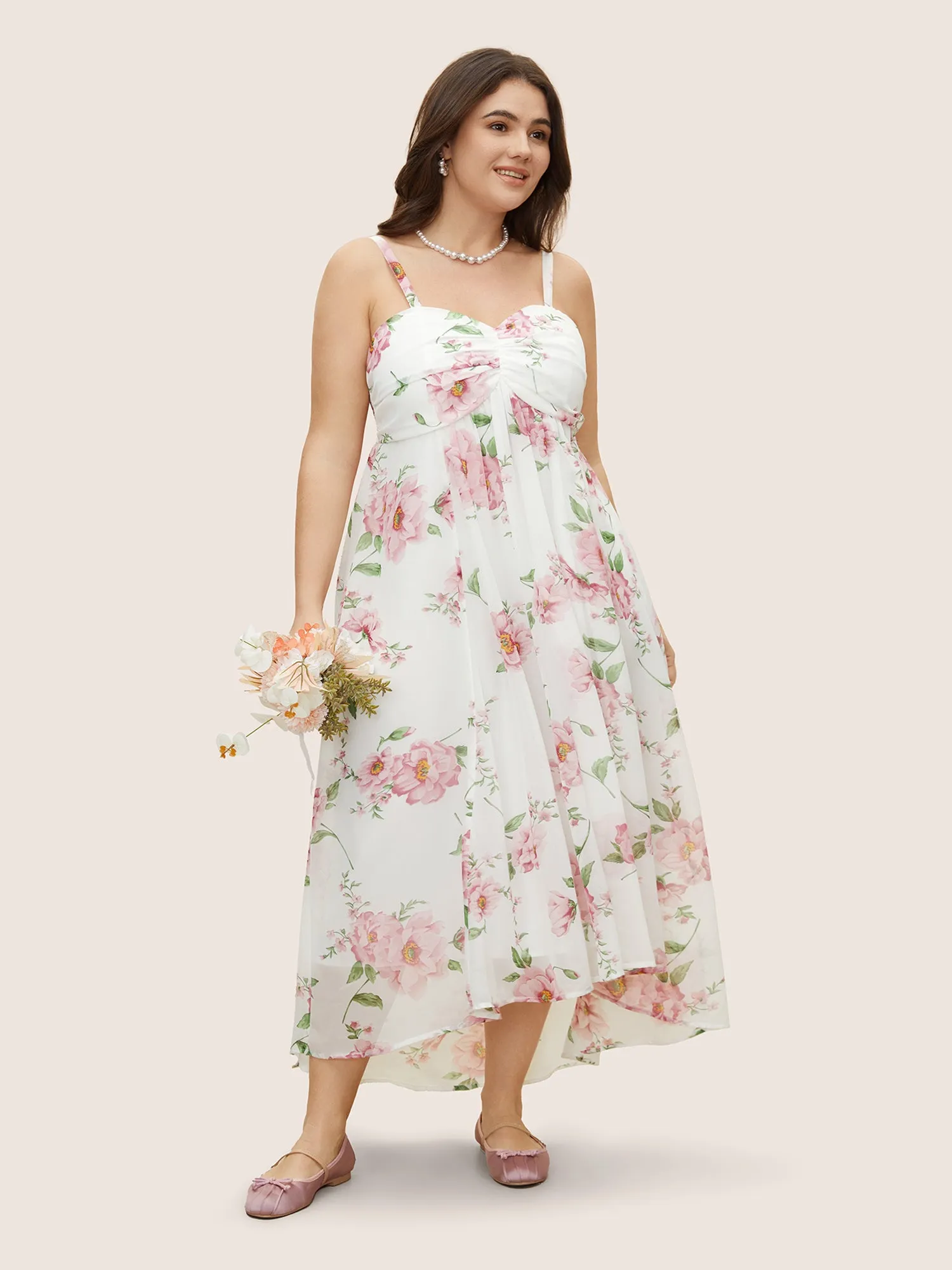 Floral Mesh Ruched Adjustable Straps Dress sold by Bloomchic product image thumbnail 2