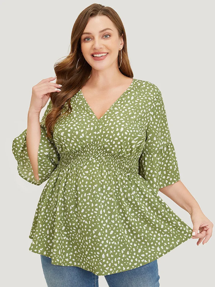 Leopard Print Bell Sleeve Shirred Blouse sold by Bloomchic product image thumbnail 2