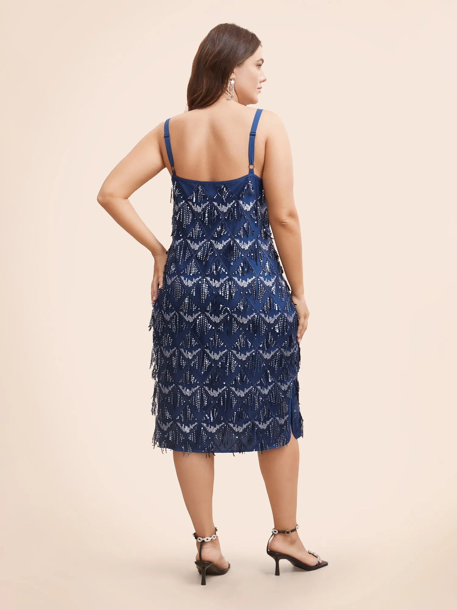 Sequin Tassels Split Hem Cami Dress sold by Bloomchic product image thumbnail 3