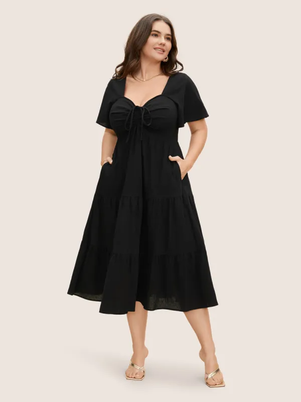 Cotton Heart Neckline Drawstring Gathered Midi Dress sold by Bloomchic
