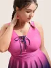 Ombre Contrast Ruched Lace Up Swim Dress sold by Bloomchic