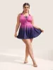 Ombre Contrast Ruched Lace Up Swim Dress sold by Bloomchic