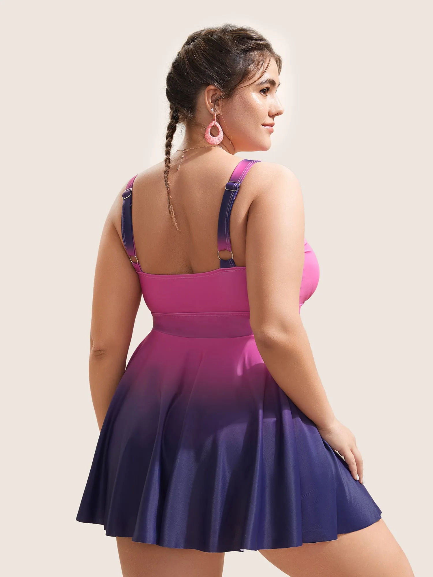 Ombre Contrast Ruched Lace Up Swim Dress sold by Bloomchic product image thumbnail 2