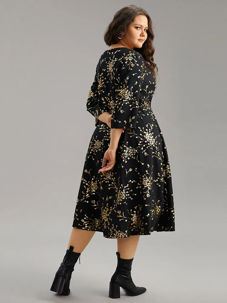 Floral Glitter Pocket Gathered Detail Dress sold by Bloomchic product image thumbnail 4
