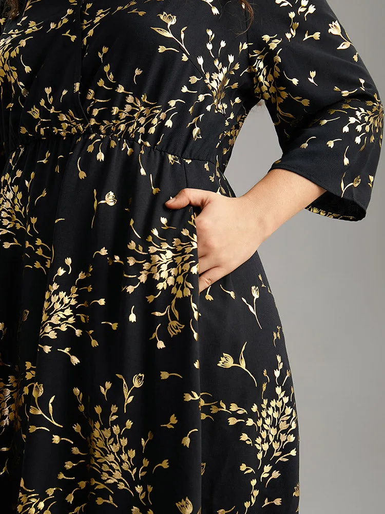 Floral Glitter Pocket Gathered Detail Dress sold by Bloomchic product image thumbnail 5