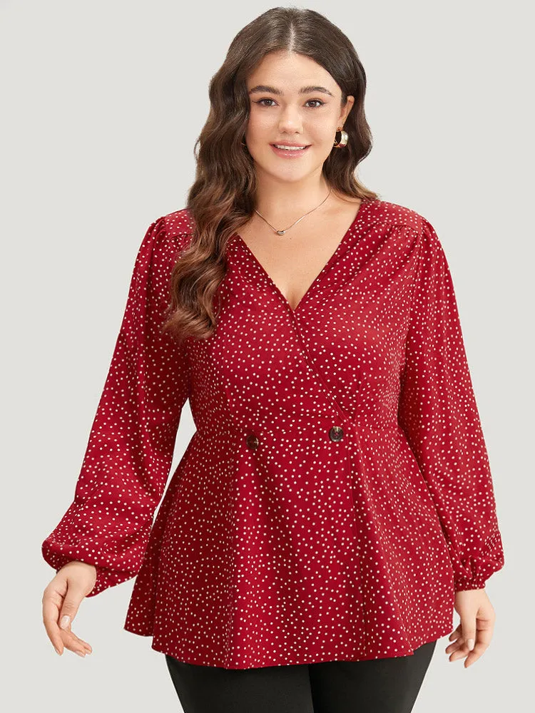 Polka Dot V Neck Gathered Button Detail Blouse sold by Bloomchic product image thumbnail 5