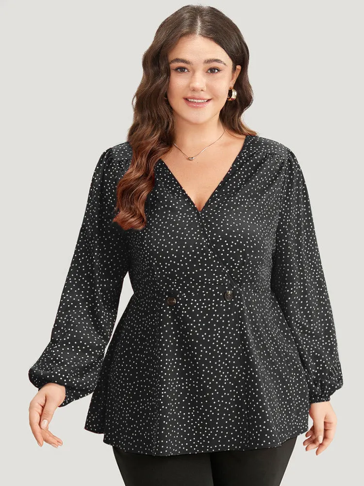 Polka Dot V Neck Gathered Button Detail Blouse sold by Bloomchic