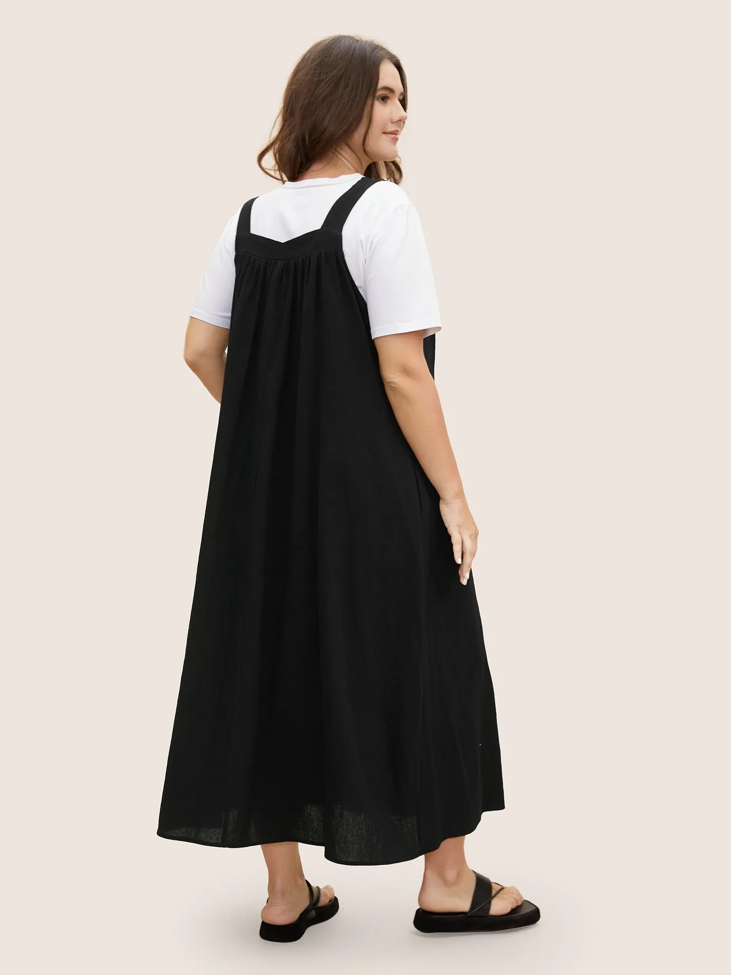 Cotton Solid Adjustable Straps Pocket Midi Dress sold by Bloomchic product image thumbnail 3