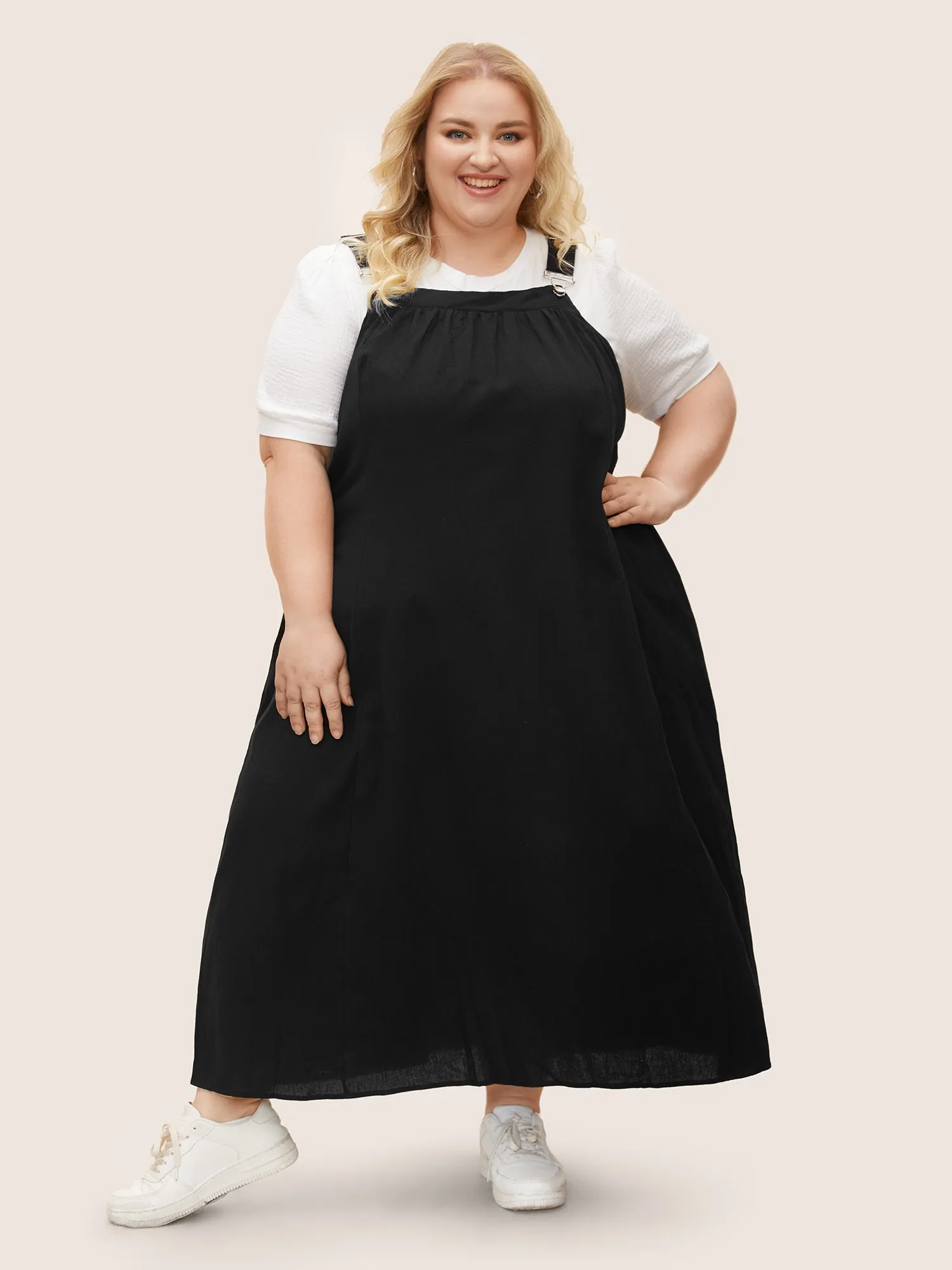 Cotton Solid Adjustable Straps Pocket Midi Dress sold by Bloomchic product image thumbnail 4