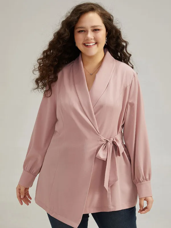 Plain Lapel Collar Asymmetrical Knot Blazer sold by Bloomchic
