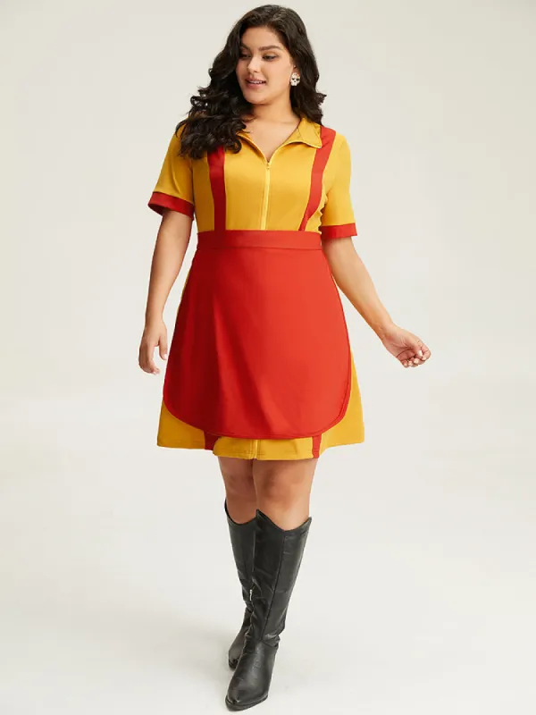 Halloween Broke Girls Contrast Patchwork Zipper Ties Dress sold by Bloomchic