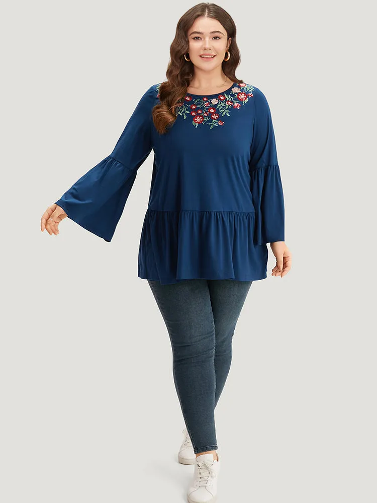 Floral Embroidered Bell Sleeve Crew Neck T-shirt sold by Bloomchic product image thumbnail 3