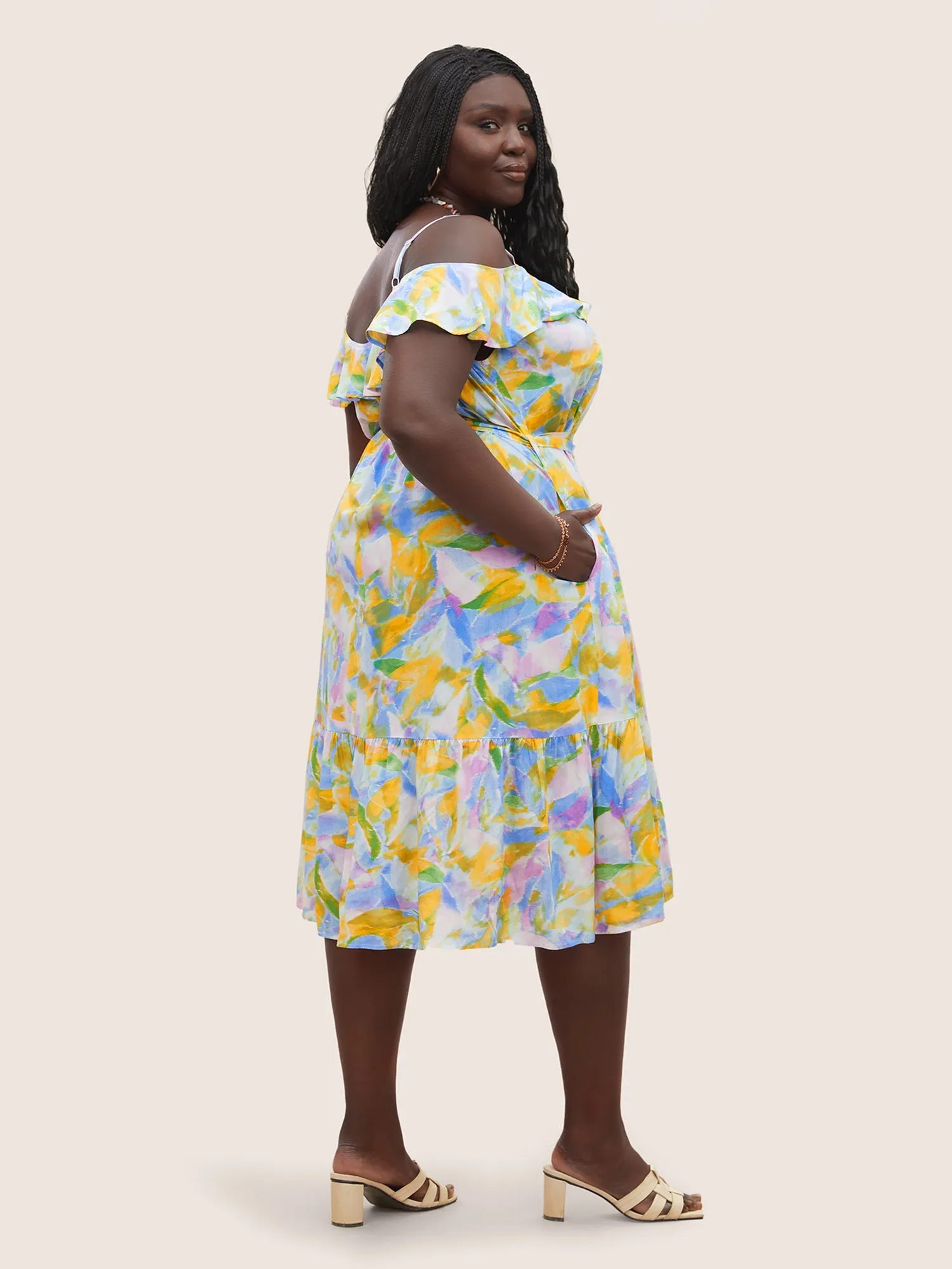 Rayon Pixel Flower Print Ruffles Pocket Dress sold by Bloomchic product image thumbnail 4