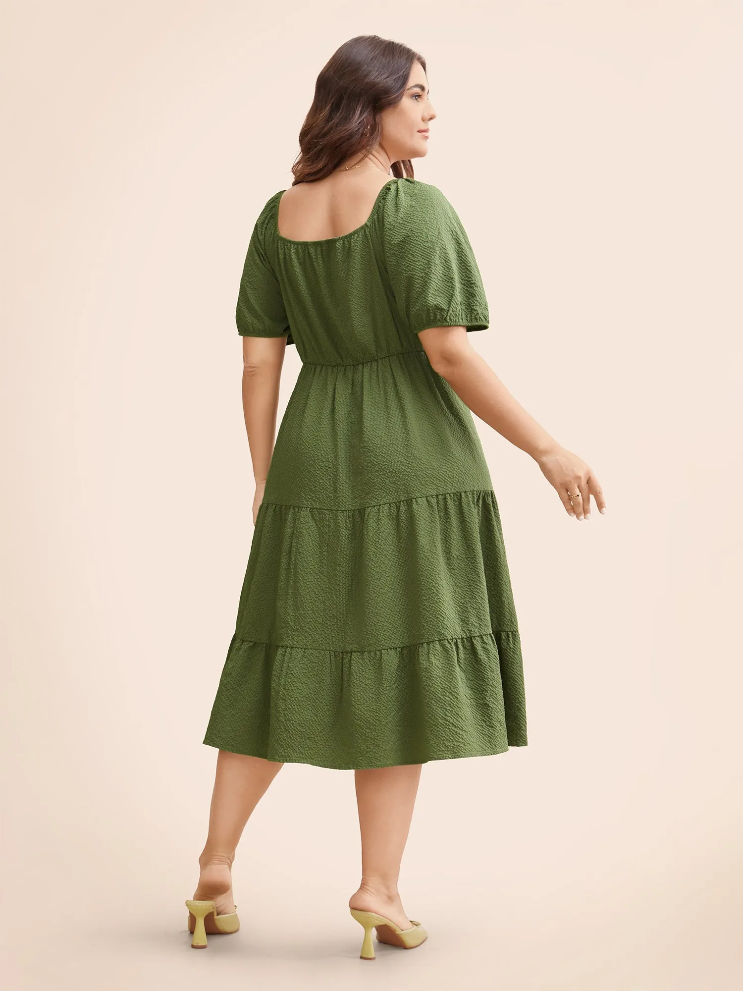 Textured Drawstring Ruffle Layered Hem Dress sold by Bloomchic product image thumbnail 4