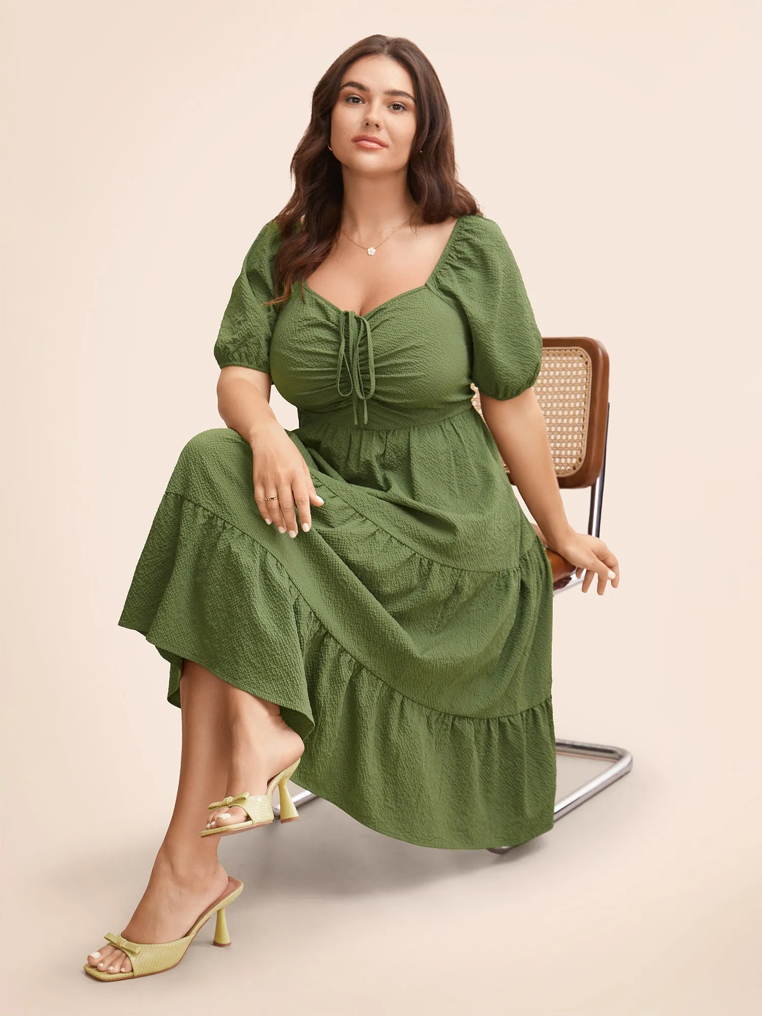 Textured Drawstring Ruffle Layered Hem Dress sold by Bloomchic product image thumbnail 2