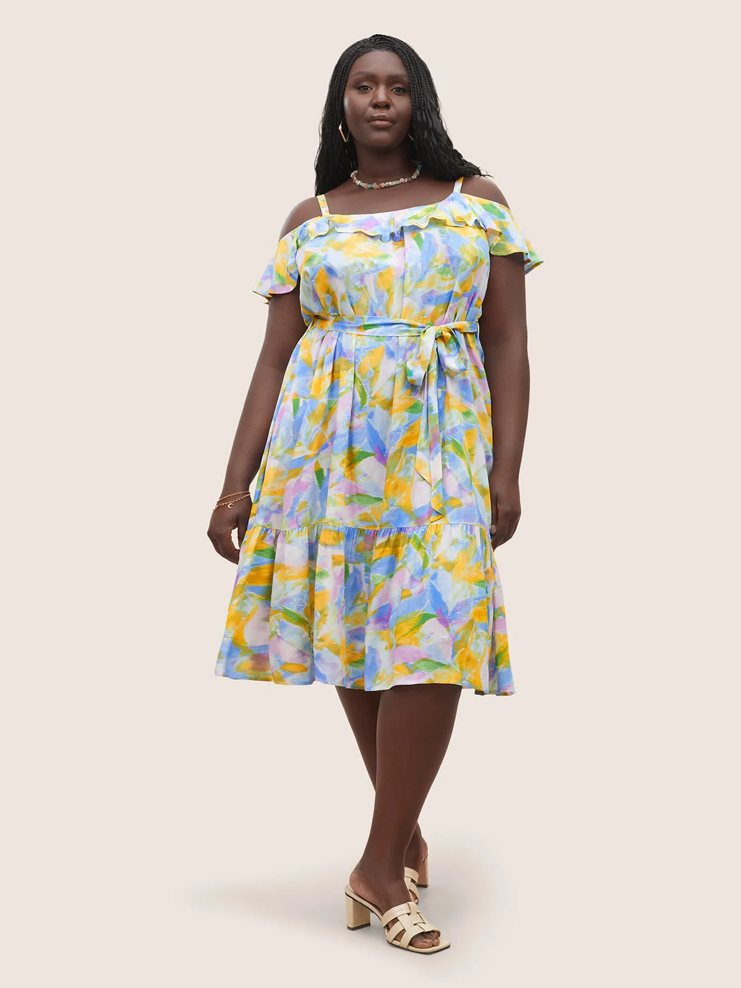 Rayon Pixel Flower Print Ruffles Pocket Dress sold by Bloomchic product image thumbnail 3