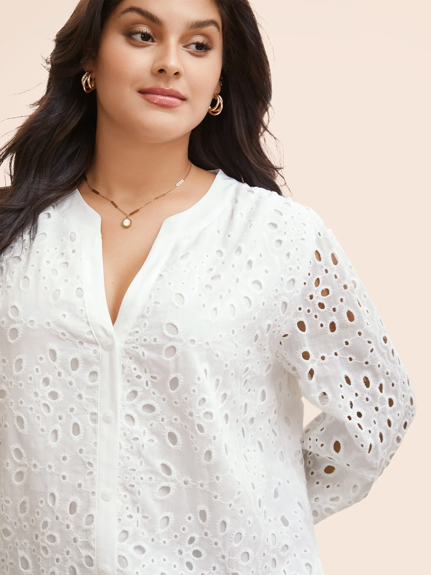 Notched Broderie Anglaise Lantern Sleeve Blouse sold by Bloomchic product image thumbnail 3