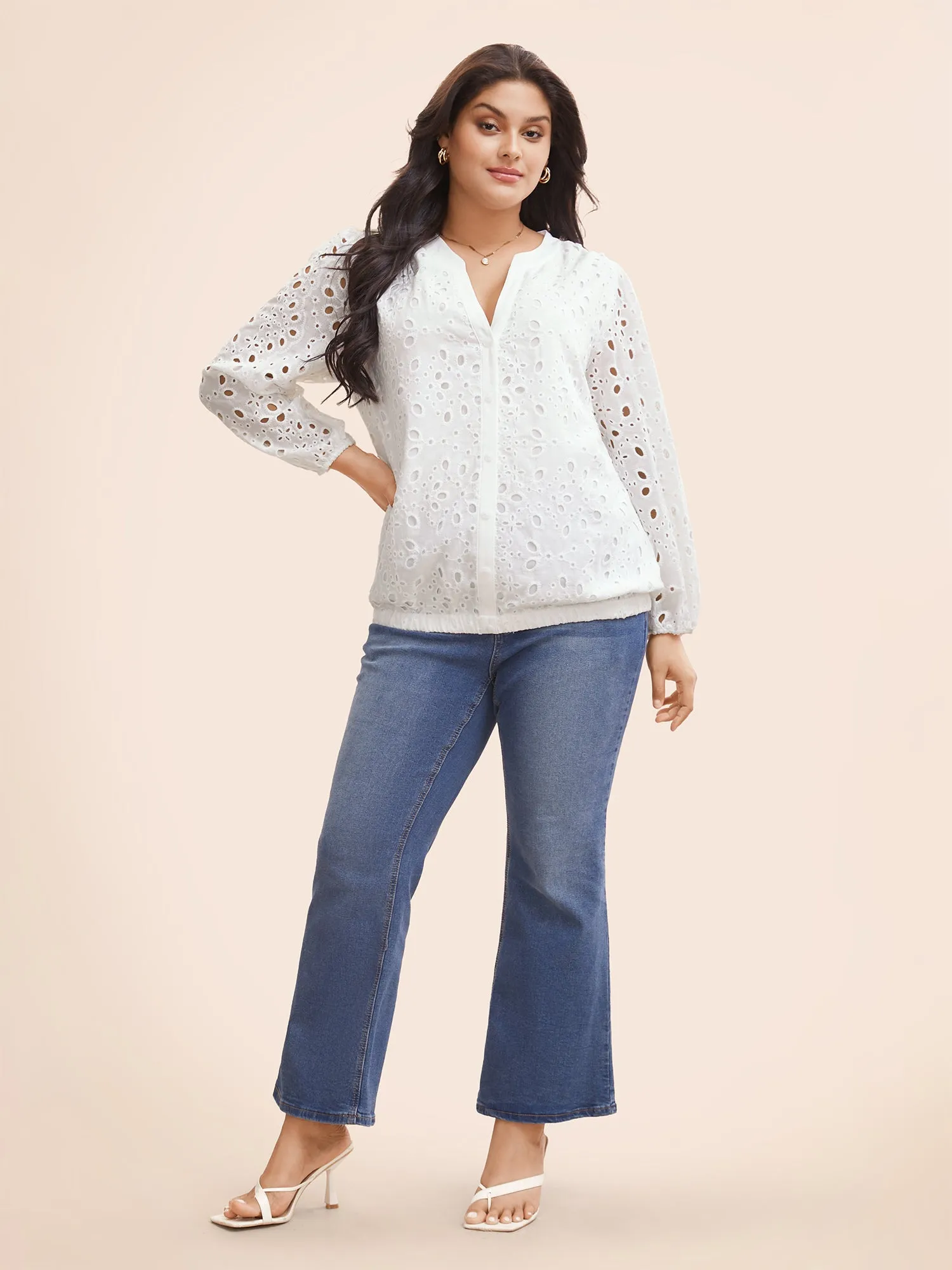 Notched Broderie Anglaise Lantern Sleeve Blouse sold by Bloomchic product image thumbnail 2